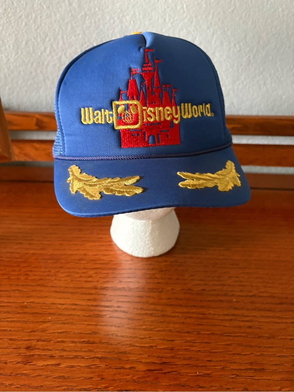 Vintage 1980s Walt Disney World Trucker Hat Snapback Castle NOS Tag Blue